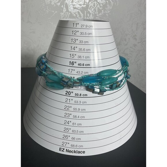 Multistrand Tiny Turquoise Aqua Blue Barrel Dyed Abalone Necklace - Picture 2 of 4